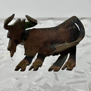 Signed Highland Cow Metal Brooch